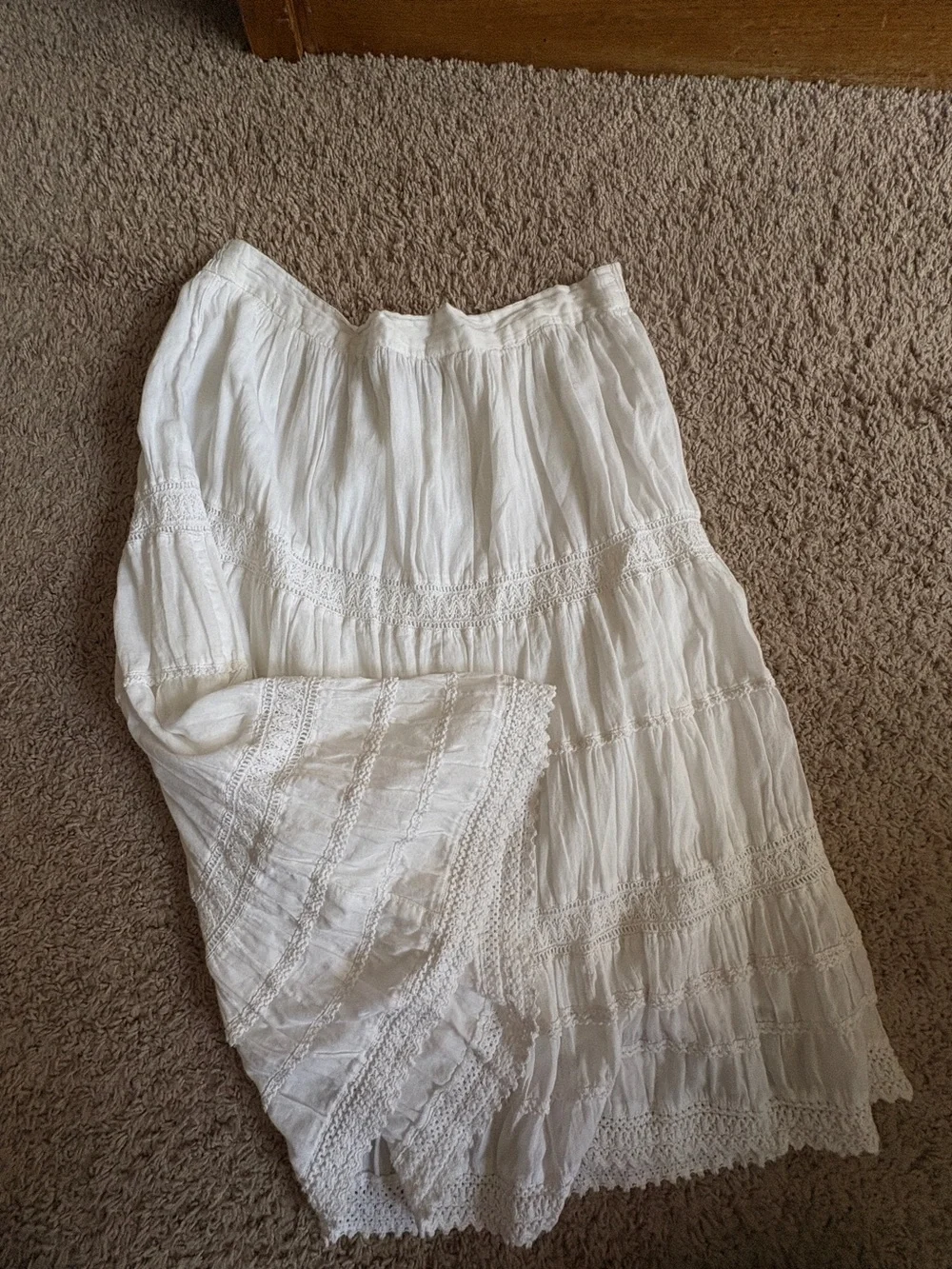 Studio West White Cotton Tiered Maxi Skirt